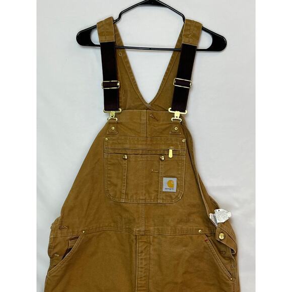 Carhartt Men’s 44x32 Tan Duck Bib Overalls Detroit Made Workwear Durable Pants - Picture 13 of 13